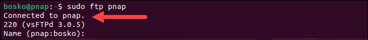 Connecting to the ftp server in Ubuntu.